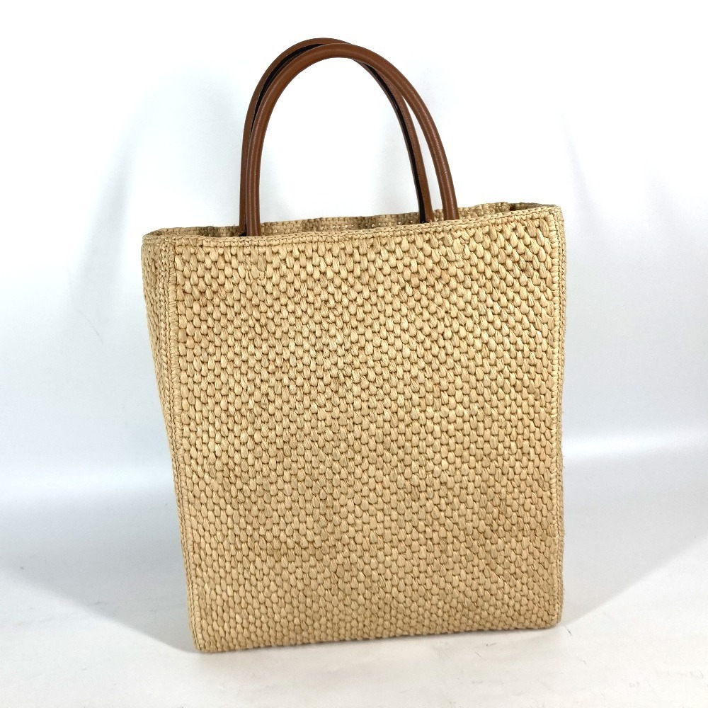 LOEWE Logo Standard Vertical Bag Shoulder Tote Raffia Beige Brown - Picture 2 of 15